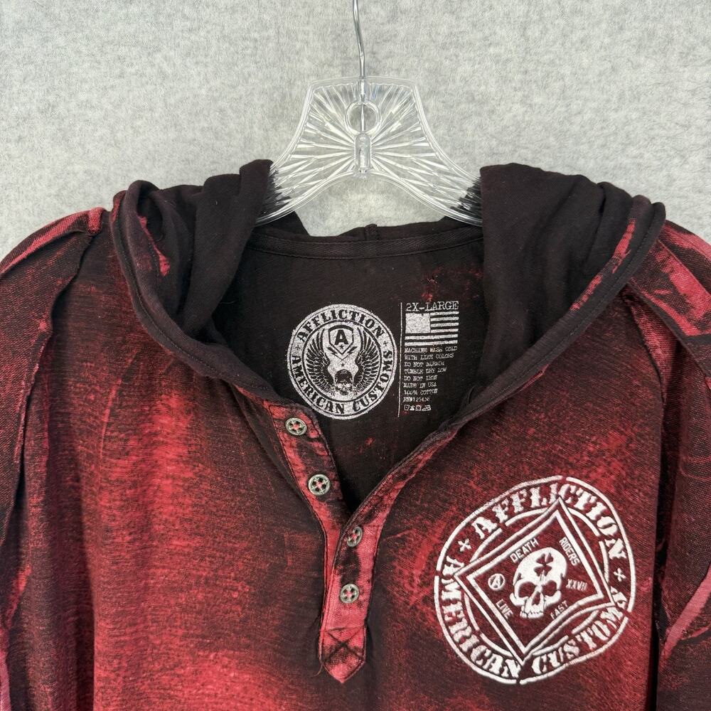 Affliction American Customs Henley Hoodie 2X Red Distressed Y2K - Picture 5 of 15